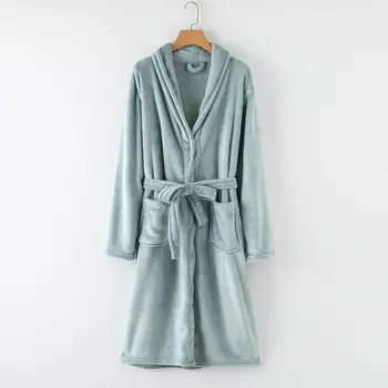 Femei Coral Fleece Halat De Iarna Noi Rochie Kimono Flanel Solid Pijamale Femei Vrac Pijamale Casual Uzura Acasă Cu Buzunare