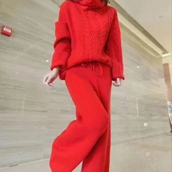 Femei costum 2020 nou stil pulover de iarna set de cânepă model de pulover moda largi picior pantaloni de costum din două piese