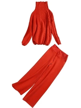 Femei costum 2020 nou stil pulover de iarna set de cânepă model de pulover moda largi picior pantaloni de costum din două piese