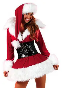 Femei Costum de Moș Crăciun de Lux Rochie Mini cu Palarie si Curea Costum de Moș Crăciun Roșu Rever Crăciun Costum Cosplay de Crăciun