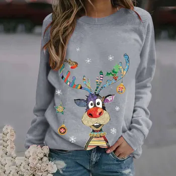 Femei Crăciun imprimate gât rotund strat de Crăciun imprimate cu mâneci lungi sport casual pulover de Crăciun женские свитера D6