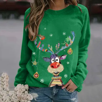 Femei Crăciun imprimate gât rotund strat de Crăciun imprimate cu mâneci lungi sport casual pulover de Crăciun женские свитера D6