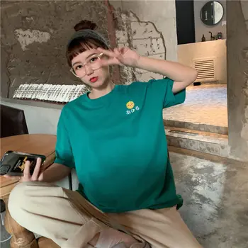 Femei cu Maneci Scurte T-shirt, Broderie Stil coreean Largi Ins Bf Populare Teuri Casual Moda All-meci Topuri Harajuku Chic Simplu