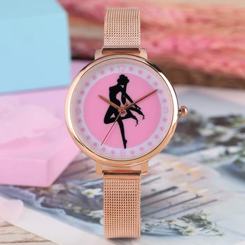 Femei Cuarț Ceasuri de Moda Sailor Moon Stil de sex Feminin Încheietura Ceas din Oțel Inoxidabil Plasă de Curea pentru Femei Ceas relojes mujer #002