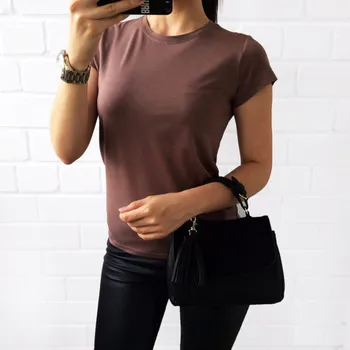 Femei culoare Solidă tricou Tricou Roz Negru Maro Casual T-Shirt Hipster Vara Femei tricou Supradimensionat dropshipping