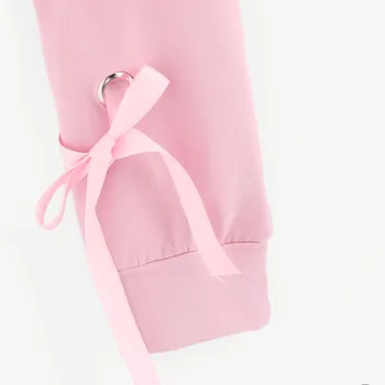 Femei Culturilor Sus Hanorac Cu Glugă Bandaj Coreean Kawaii Casual Dantela-Up Maneca Lunga Pulover Crop Top Solid Tricou Roz Cu Glugă