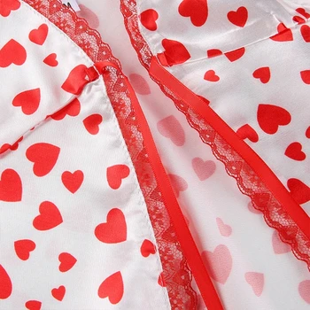 Femei Curea De Spaghete Sexy V-Neck Crop Top Red Heart Print Contrast De Culoare Satin, Bretele Harajuku Split Lega Bowknot Dantela