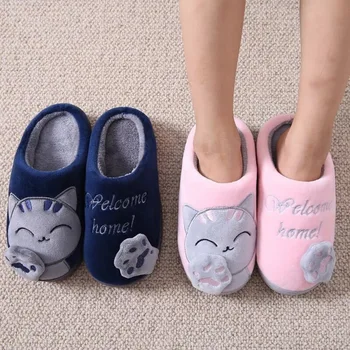 Femei de Iarnă Acasă Papuci de Desene animate Pisica Pantofi anti-alunecare, Moale, Cald Iarna Papuci de Casa Interior Dormitor Iubitorii de Cupluri Etaj Pantofi