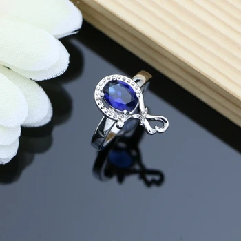 Femei de moda Blue sapphire Argint 925 Seturi de Bijuterii Cercei Lungi cu Piatra Cadou Pentru Ea de lux Brățară colier set