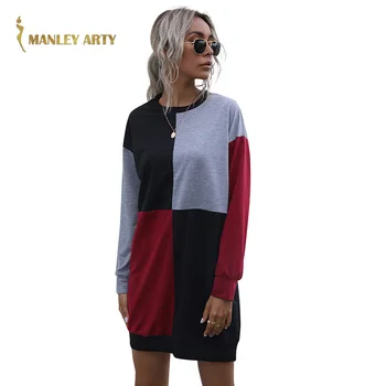 Femei De Moda Mozaic Gât O Hoody Doamnelor 2021 Primăvară Stil Nou Mid-Lunga Casual Cu Maneci Lungi, Pulover Femei Top Versatil