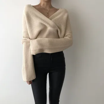 Femei de moda pulover 2020 toamna și iarna noi vrac V-neck retro temperament blând, inteligent afumat pulover