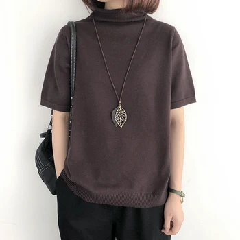 Femei De Primăvară De Moda Toamna Japonia Stil De Bumbac Culoare Solidă Jumătate Maneca Pulover Tricotate Birou Doamnă Bluza Feminin Casual Pânză