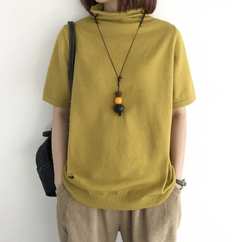 Femei De Primăvară De Moda Toamna Japonia Stil De Bumbac Culoare Solidă Jumătate Maneca Pulover Tricotate Birou Doamnă Bluza Feminin Casual Pânză