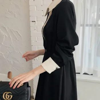 Femei de Primăvară Lung Negru Patchwork Rochie Maneca Jumătate O-linie Elegant Vestidos de Epocă Plus Dimensiune Halat Femme Sukienki