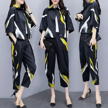Femei De Vară 2020 Două Seturi De Piese De Imprimare Tricou Maneci Scurte Bluze + Harem Pantaloni Casual Doamnelor Birou De Îmbrăcăminte Costum W256