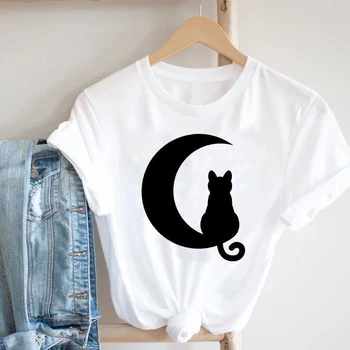 Femei de Îmbrăcăminte de Primăvară-Vară de Moda Pisica Animale de Desene animate Drăguț Animal 90 Haine Print Tee Top Tricou Femei Graphic T-shirt