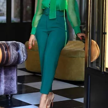 Femei de Înaltă Talie Pantaloni cu Talie Centura de Birou Elegant Doamnelor Munca Femei Modestă Verde Roz Galben de Mari Dimensiuni din Africa de Îmbrăcăminte