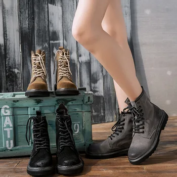 Femei din Piele Cizme de Iarna de Pluș Glezna Cizme din Piele Femei Pantofi Platforma de Moda Cizme Militare Botas Mujer