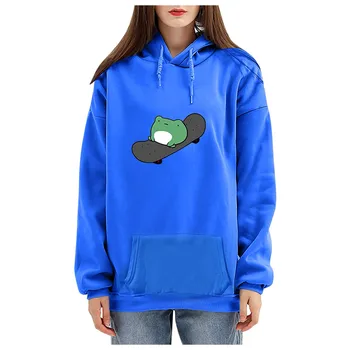 Femei Drăguț broasca Tricoul Skateboard-ul de Imprimare cu Maneci Lungi Hoodie Pulover hoodies estetice epocă sudaderas