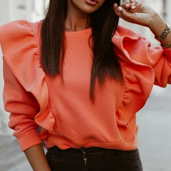 Femei Elegante, de Culoare Solidă Zburli bluza tricou 2020 Moda Toamna O Gât Pulover Topuri Doamnelor Nou Liber Casual cu Maneci Lungi Blusa