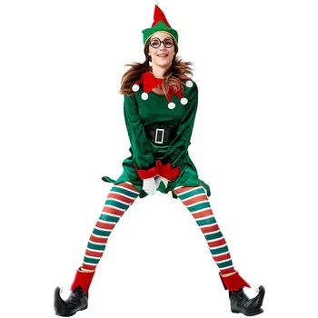 Femei Elf Pom de Crăciun Costum Verde de sex Feminin Clovn Dor de Moș Crăciun, de CRĂCIUN, de Anul Nou Rochie Fancy