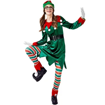 Femei Elf Pom de Crăciun Costum Verde de sex Feminin Clovn Dor de Moș Crăciun, de CRĂCIUN, de Anul Nou Rochie Fancy