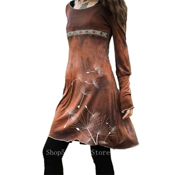 Femei Epocă Medievală Costum Cu Maneci Lungi Rochie De Imprimare Gât Rotund Tricou De Vară Carnavalul Renascentist De Lux Retro Halat Rochia