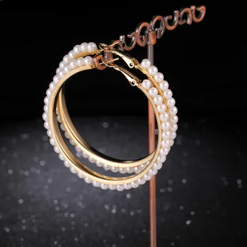 Femei Fete Elegant Alb Perla 4 5 6 cm Rotund Cerc Hoop Cercel Supradimensionat Cerc Perlat cercei Cercei Moda Bijuterii