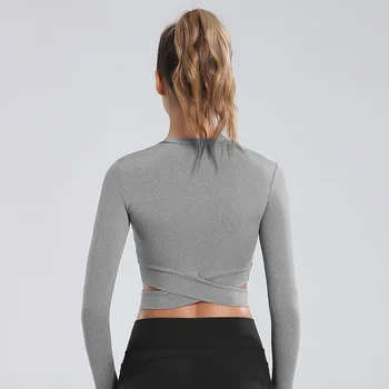 Femei Fără Sudură Cu Maneci Lungi De Funcționare Tricouri Yoga Sexy Expuse Buric Iute Uscat Strâns Sală De Fitness, Crop Topuri Nepoagym Antrenament Soport