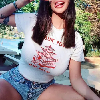 Femei Galben Macara Turn Imprimate T-Shirt Cu Nervuri Tricotate Sexy Bodycon CropTop Maneci Scurte Fără Mâneci O-Neck Slim Vesta