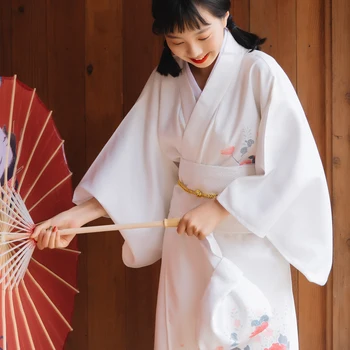 Femei Haină Kimono Tradiționale japoneze Yukata albe flori de Culoare Printuri Rochie de Vara Performante Poarte Îmbrăcăminte Cosplay