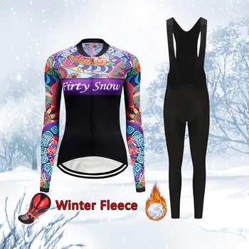Femei Iarna bike haine 2021 Cald Lână Termica ciclism jersey bib set mallot kit de sex feminin de îmbrăcăminte de biciclete mtb costum rochie