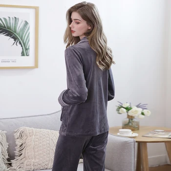 Femei Iarna Cald Catifea Seturi de Pijama Lână de Lux Pijamas Femei Plus Dimensiune Pijamale Elegant, Confortabil Guler de Turn-down Pijama