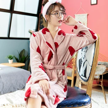 Femei Iarna Coral Fleece Cald Sleepwear Halat Kimono Rochie Lady Cămașă De Noapte Pijamale Flanel Maneca Lunga Homewear Acasă Cothing