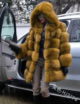 Femei Iarna Faux Blana Haina Sacou Confortabil Frontul Deschis Cu Glugă De Culoare Pură Îngroșa Maneca Lunga Cald Uza Palton Plus Dimensiune
