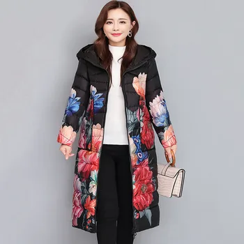 Femei Imprimate Sacou în Jos În 2020 Iarna Noi Moda coreeană Mid-Lungime Alb Rață Jos Plus Dimensiune 6XL Doamna Țină de Cald Palton F76