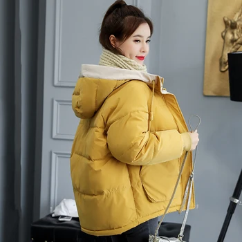 Femei Jacheta de Iarna cu Gluga Stil coreean Femeie Parka Scurtă de Stil Solid Stand Guler Plus Dimensiune Largi, din Bumbac Gros Strat de sex Feminin