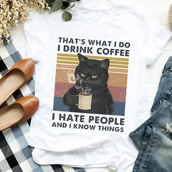 Femei Lady Cat de Cafea Animal cu Dungi Kawaii Toamna Halloween Print T Tee pentru Femei Tricou Tricou Femei Haine de Top Graphic T-shirt