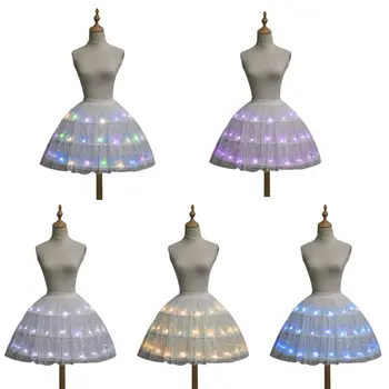 Femei Lolita Cosplay Fusta Tul Reglabil LED-uri de Lumină de Până La 3 Cercuri de Dans Fustă