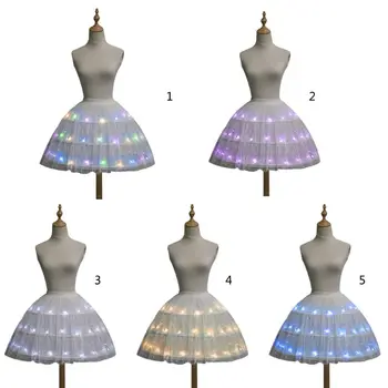 Femei Lolita Cosplay Fusta Tul Reglabil LED-uri de Lumină de Până La 3 Cercuri de Dans Fustă