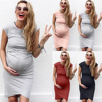 Femei Modă de Culoare Solidă fără Mâneci maternitate gravide Midi Veșminte vestidos halat femme incinta pentru sedinta foto D5