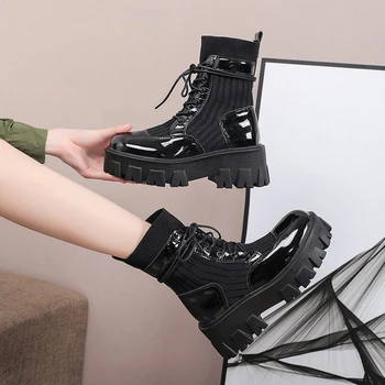 Femei Pantofi Ciorap 2020 Moda de Iarnă Glezna Cizme Brand de Lux Platforma Cizme cu Talpă Groasă Femeie Ține de Cald Captusit Doamnelor Cizme 6cm