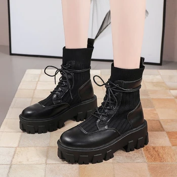 Femei Pantofi Ciorap 2020 Moda de Iarnă Glezna Cizme Brand de Lux Platforma Cizme cu Talpă Groasă Femeie Ține de Cald Captusit Doamnelor Cizme 6cm