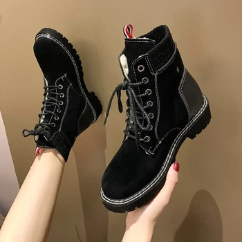 Femei Pantofi de Moda Turma pantofi Casual Pentru Femei, cu Toc mic Confortabil Femei Adidași 2020 Pluș Cald Neagră Pantofi de Iarnă