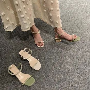 Femei pantofi sandale 2019 noi de vara blitz diamant pearl deschis deget de la picior toc gros pantofi