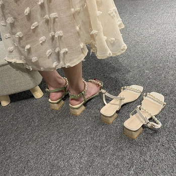 Femei pantofi sandale 2019 noi de vara blitz diamant pearl deschis deget de la picior toc gros pantofi