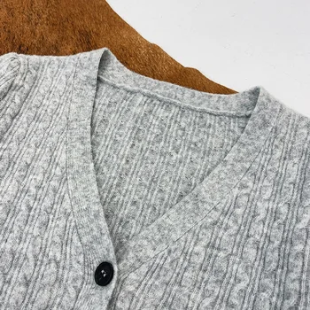 Femei pe Scurt Mânecă Pulover Gri cu V-gât Singur Pieptul 2020 Nou Topuri Tricot Femei Tricotate Cardigan