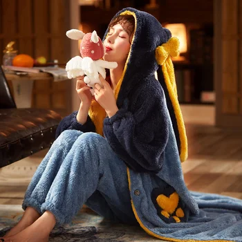 Femei Plus Dimensiune Sleepwear XXL de Iarna Pijamale Intensificarea Nighty Versiunea Pierde Mediu Stil Hanorac cu Pijamale Pijama set de Pluș