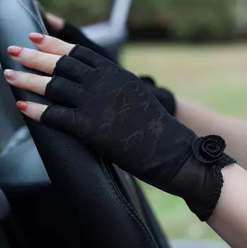 Femei primavara-vara semi-deget mănuși de conducere doamnei de vară de protecție solară mănuși de degete doamna alunecare-dovada dantela sexy mănușă R355