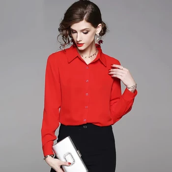 Femei Primavara Vara Toamna Iarna Vintage Simplu Rosu Bluza Camasa Office Purta Fata De Anglia Stil Preppy Bază Bluze Camasi